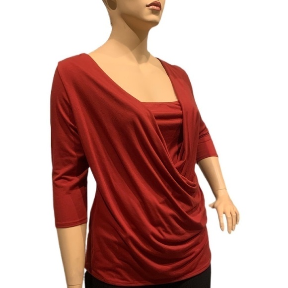 Igigi Jersey Top Faux Wrap Layered Look Red 3/4 Sleeves Cami Ruching Plus 18/20 - Picture 5 of 12